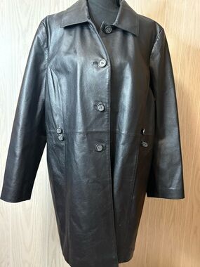 Vintage Black Leather Button-Front Women's Jacket 2X Y2K 90’s